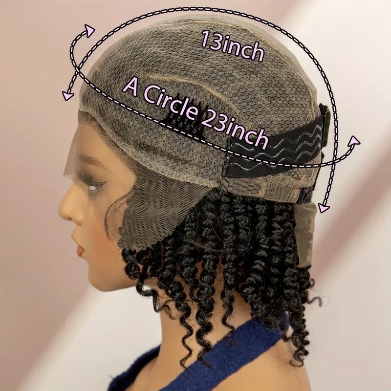 10 Inch Braids Wig Omber Blonde Look Like Human Bohemian Boho Wigs Braided Full Lace Front Wig Short Twist Braids Wig with Baby Hair Handmade Kinky Cu