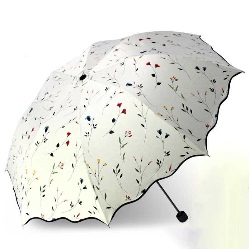 Umbrella UV Protection Womens Sun Umbrella Folding Umbrella Windproof Travel Umbrella with Flowers on Canopy R250724