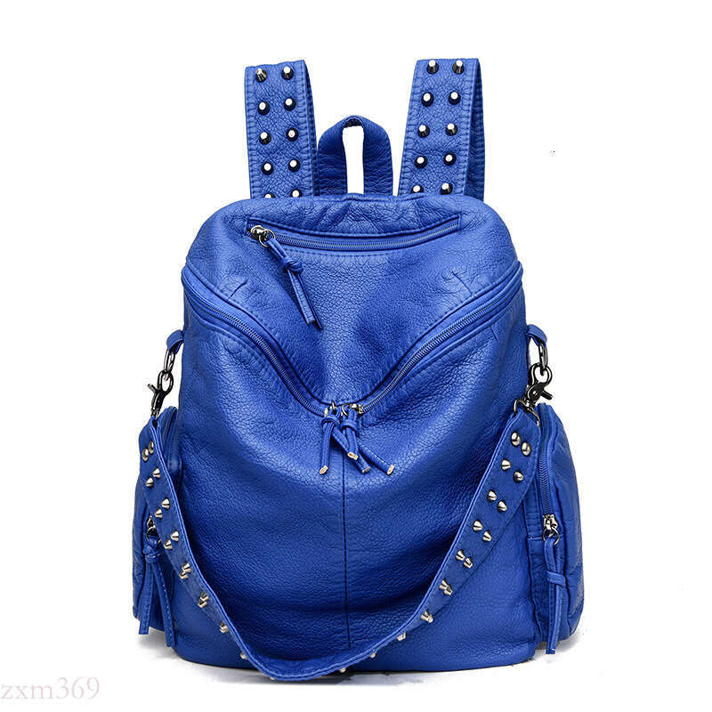 New Fashion Rivet Washed Leather Large Capacity Multi-Pocket Soft Bag Trendy Travel Backpack
