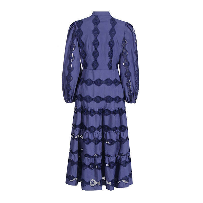 White Skirt Maxi Skirt French Court Style Long Summer New Fashion Stand Collar Lantern Sleeve Embroidered Printed Hollow Out Dress For Women Long Skir