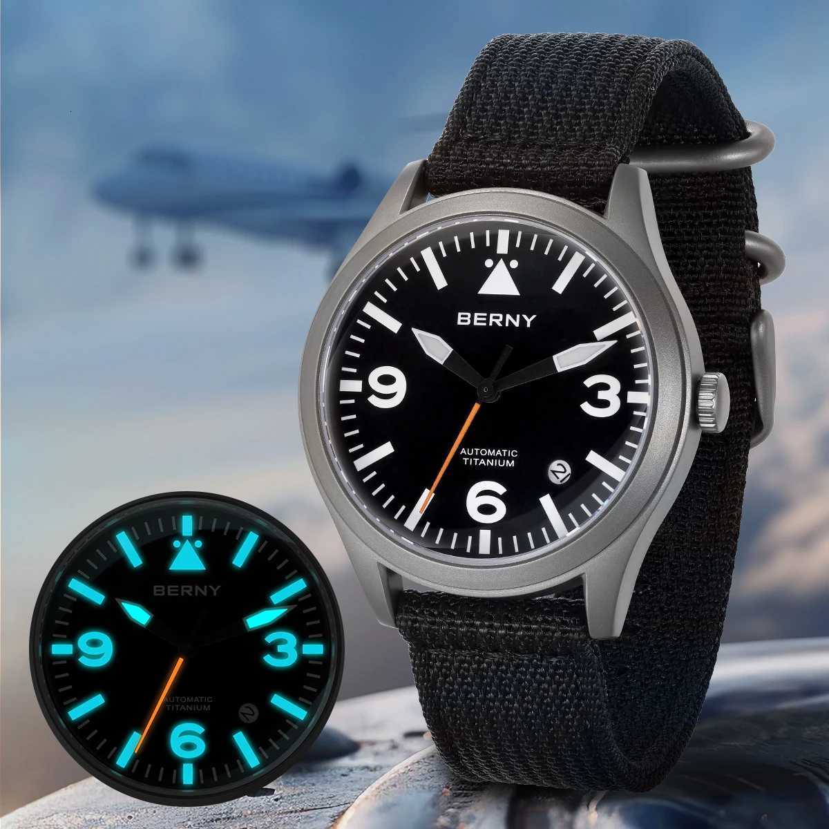 BERNY Pilot Titanium Automatic Watch for Men Sapphire AR Coated 10Bar Super Luminous Mens Wristwatch Sports Aviation Mens Watches W250724