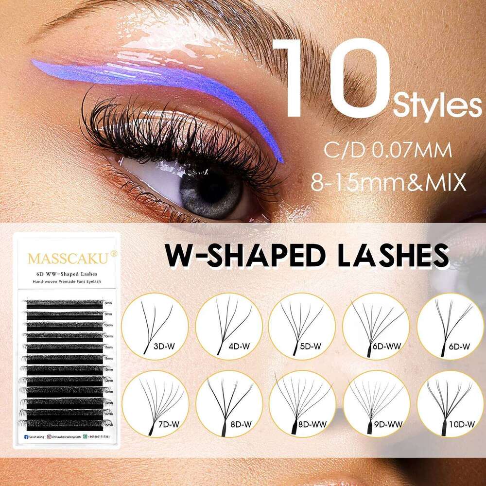 MASSCAKU New 8D W Shape Automatic Flowering Premade Fans Eyelashes Extensions Natural Soft Individual Lashes Makeup Supplies X250723