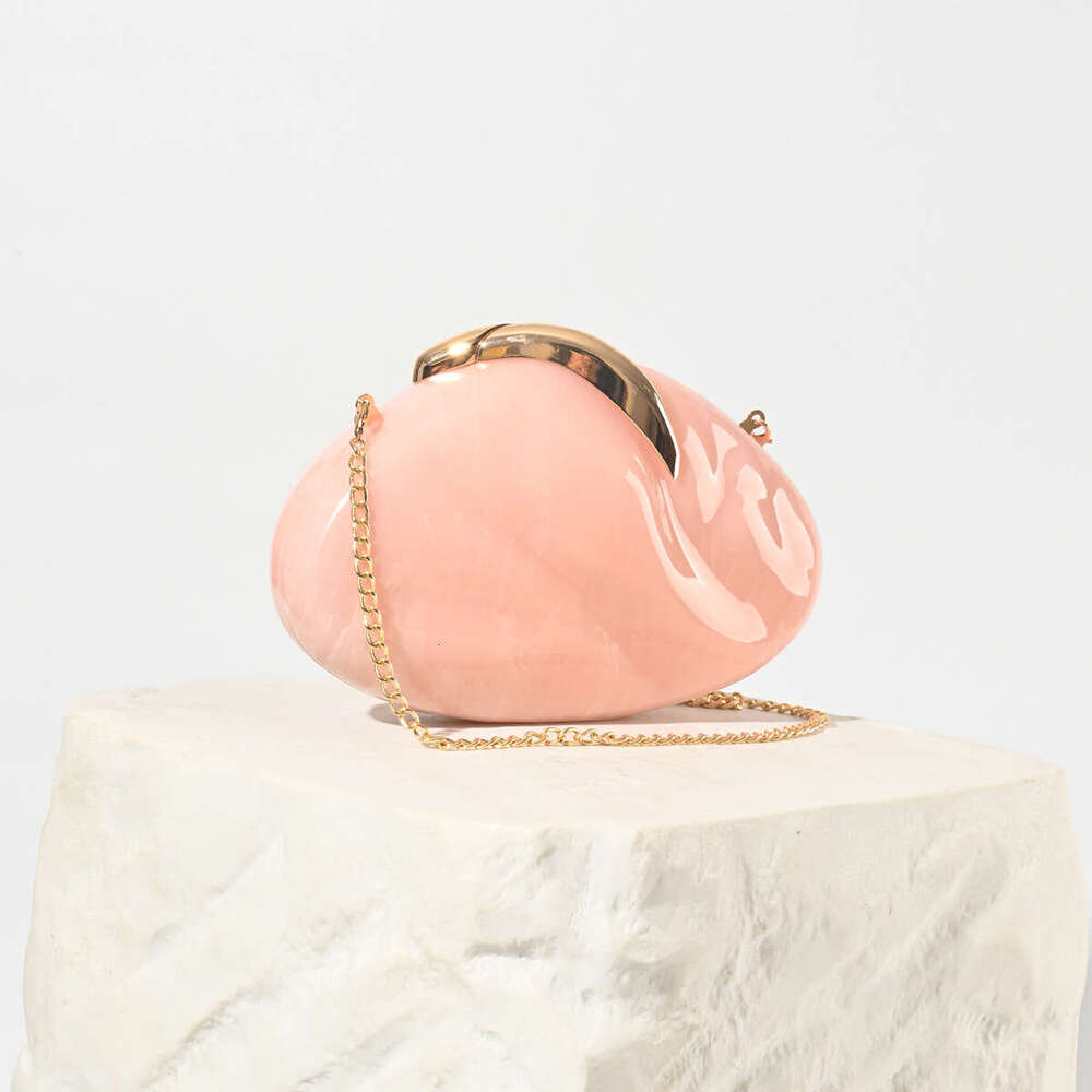 Designer Luxury Evening Diamond 2025 New Oval Acrylic Leaf Lock Buckle Evening Bag Fashion Chain Shoulder Clutch