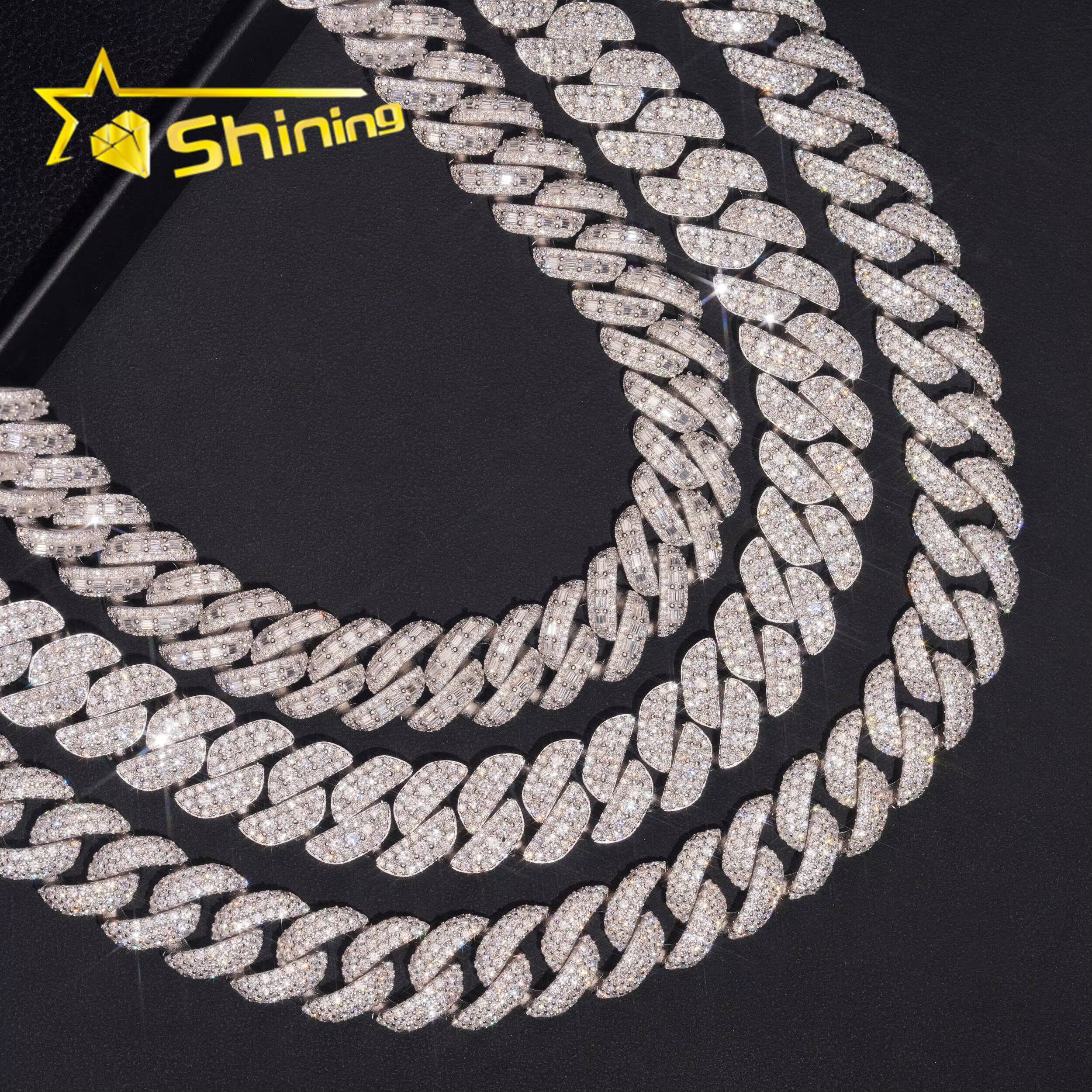 Hip Hop Jewelry 18mm Big Chain 925 Sterling Silver Gold Plated GRA Certificate Iced Out Necklace Moissanite Cuban Link Chain