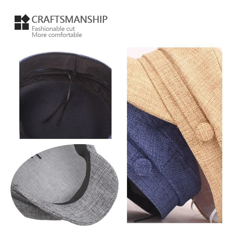 British Retro Style Solid Color Linen Breathable Flat Top sboy Cap Sun Hat Military Cap Beret Hats 250723