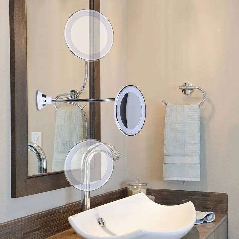 Flexible Gooseneck Makeup with LED 10X Magnifying Mirror Suction Cup Bright Diffused Light and 360 Degree X250723
