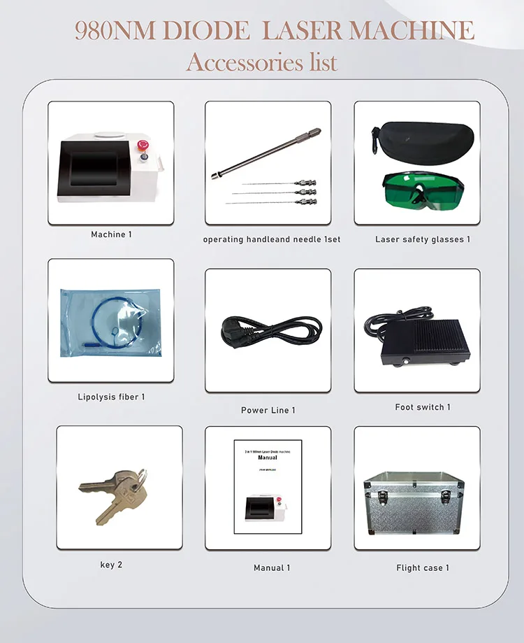 980Nm Diode Laser Lipolisi Commercial Machine PhysiotherapyTreatment Optic Fiber LiposuctionHandle Fat Dissolving