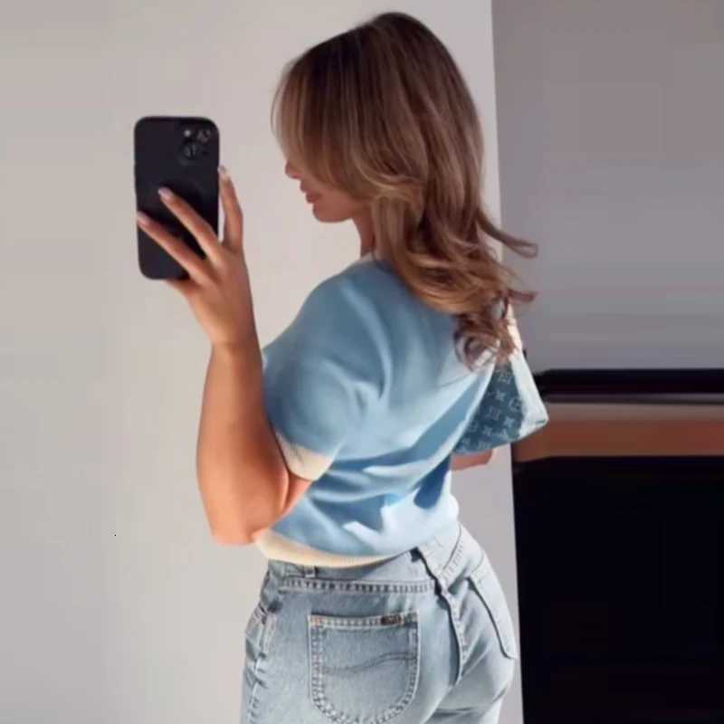 2025 HXAO Crop Knit Cardigan Womens Sweater Summer Knitwear Crop Blue Knitted Short Sleeve Outerwear Button Cute Cozy Sweaters X250724
