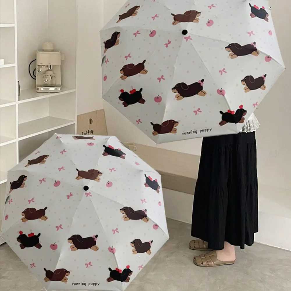Dog Pattern Folding Umbrella Automatic/Manual UV Protection Sun Protection Umbrella Tri-Folded Umbrella Cartoon R250724