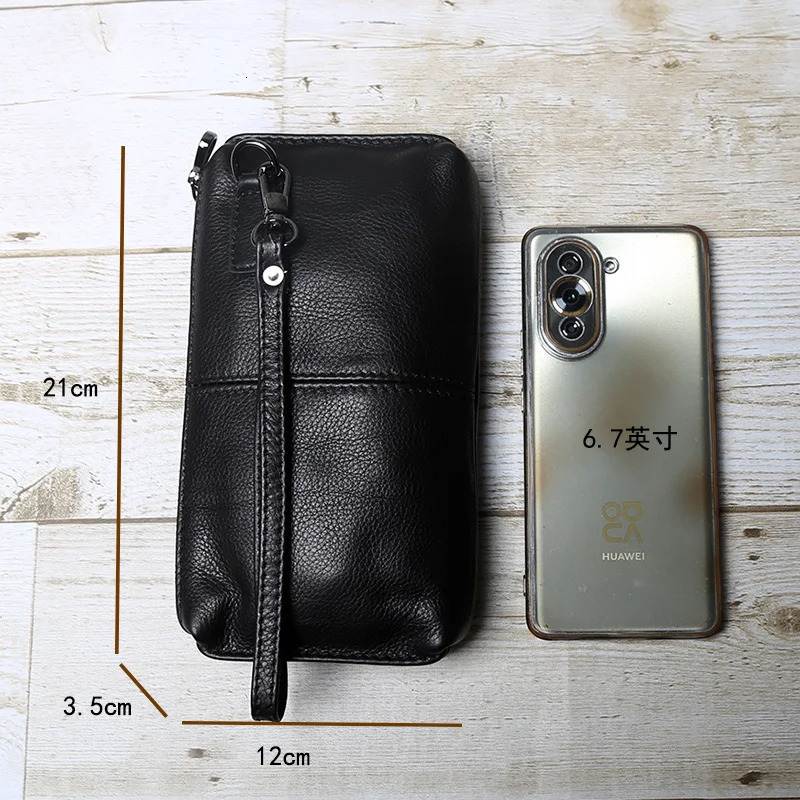 Genuine Leather Handbag For Mens Soft Leather Retro Casual Top Layer Cowhide Long Wallet With Large Capacity Zipper Phone Bag 250723