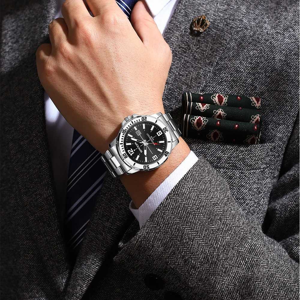 Fashion Casual Mens Business Watch Waterproof Luxury Stainless Steel Strap Mens Wristwatch Calendar Analog Quartz Watches for Men W250724