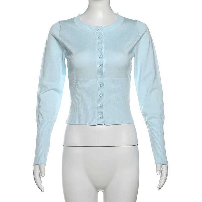 Apprabant Knitted Fashionable Casual Cardigan Top Solid Color Round Neck Long Sleeve Slim Fit Lazy Style Button Tops X250724