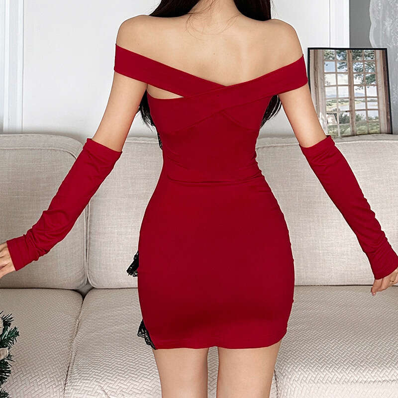 2024 Autumn New Women's Solid Color Slim High Waist Fashion Off-Shoulder Tube Dress b57