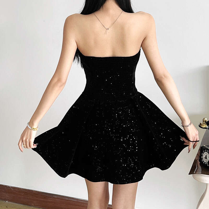 2024 Women's Autumn Winter New Solid Color Sexy Off-Shoulder Strapless Waist-Cinching Dress dd6
