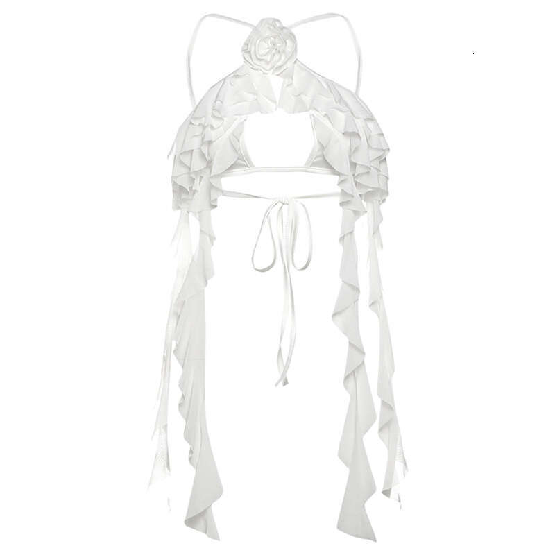 2025 Summer New Irregular Hollow Slim Sexy Floral Backless Tie Solid Color Tank Top for Women e38