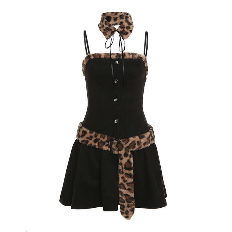 2023 Autumn New Women's Solid Color Slim High Waist Street Fashion Strap Sleeveless Dress e00