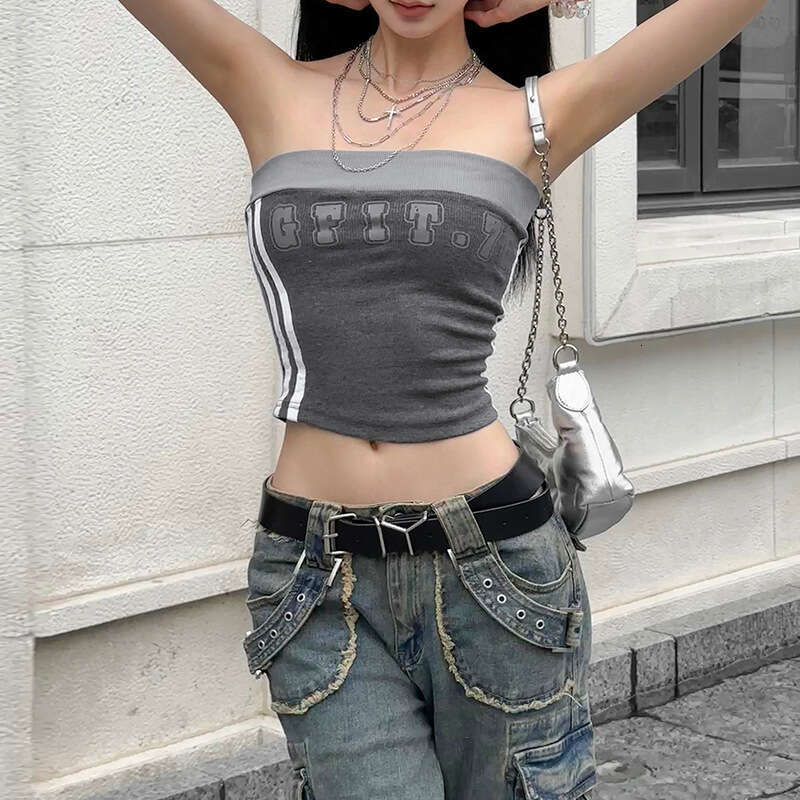2024 Women's Summer New Street Fashion Letter Print Sexy Crop Top Vest for Women 3af
