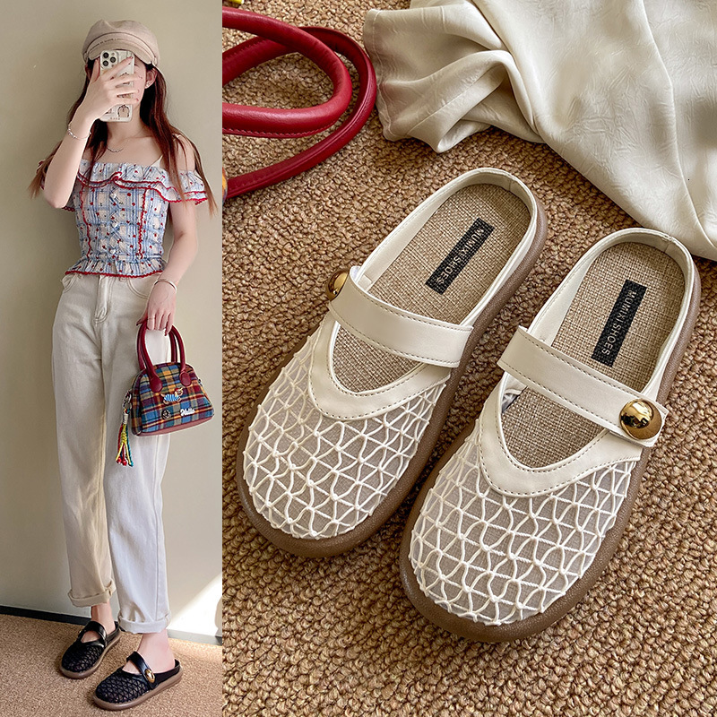 Ddmysports Flat Closed Toe Half Slippers For Women Summer New Slip On Dress With Skirt Mesh Single Shoes Fisherman Sandals Outdoor Shoes