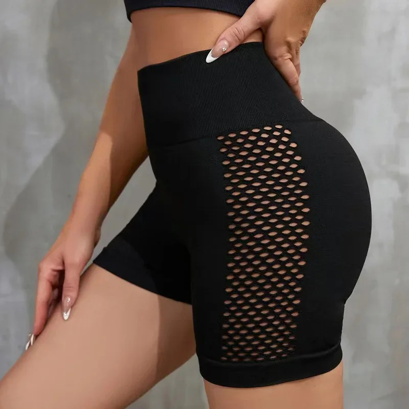 Women Sexy Hollow Out Shorts Elastic Slim Leggings Seamless Fitness High Waist Hip Lifting Gym Workout Yoga Fashion 250725
