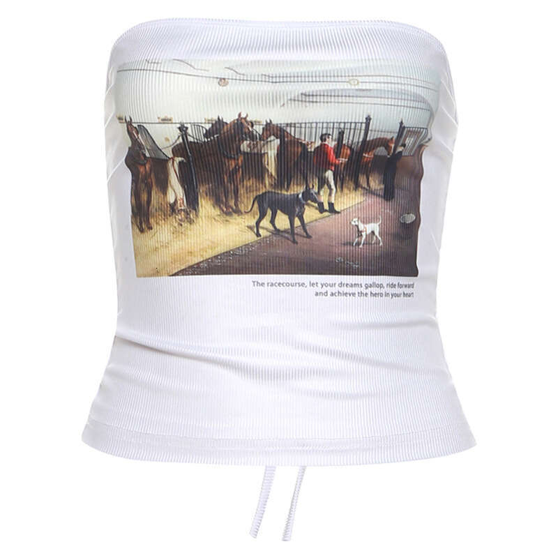 2025 Women's Summer New Fashion Printed Sexy Hot Girl Slim Fit Short Tube Top 064