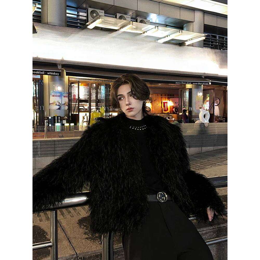 Trendy Faux Mink Jackets Men's 2025 Autumn Winter New Male Chic Loose Fashion Coat Long Sleeve Solid Color Fur Coats