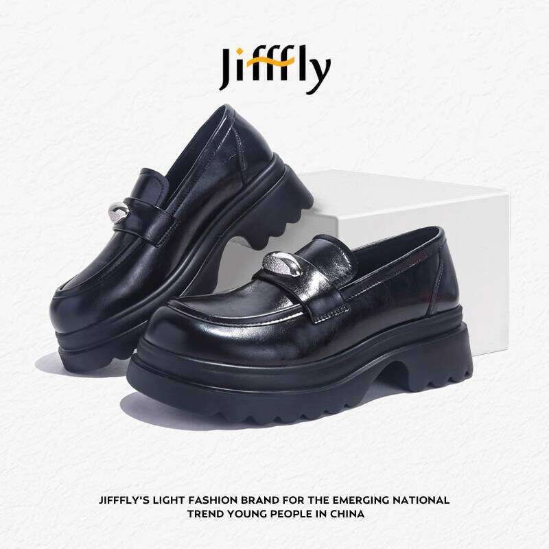 Jifffly Women's Single 2025 New Summer Versatile British Style Slip-On Black Leather Shoes Thick Loafers