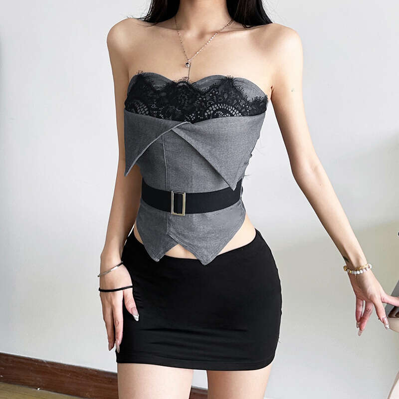 2024 Autumn Winter New Women's Solid Color Slim Street Fashion Off-Shoulder Tube Top Backless Vest b9c