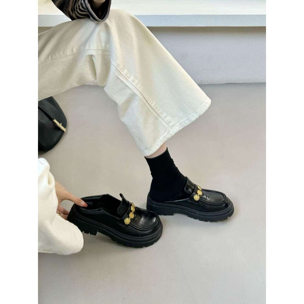 Spring New Women's Loafers Small Coin Strap British Style Leather for Women Versatile Outdoor Shoes