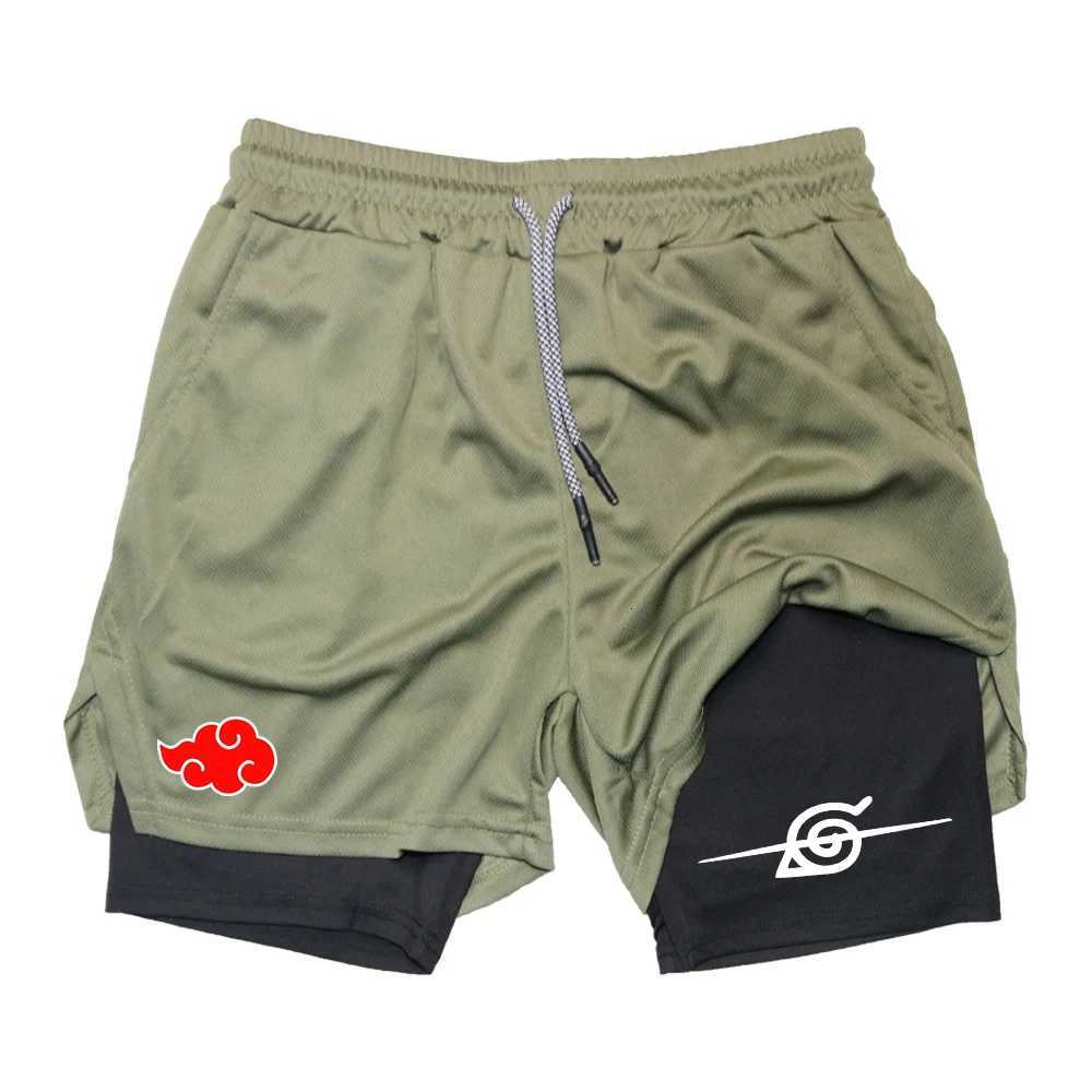 Men Anime Double Layer Shorts Gym Workout Printed Sports Multi-Performance Training Quick-Drying Jogging Pants Towel Pants M-3XL W250724