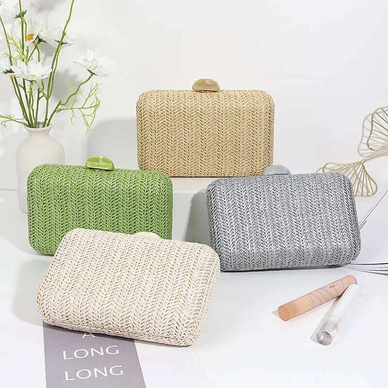 Women's Summer Fashion Weave Straw Evening Clutch Shoulder Purse Wedding Bridal Party Bags