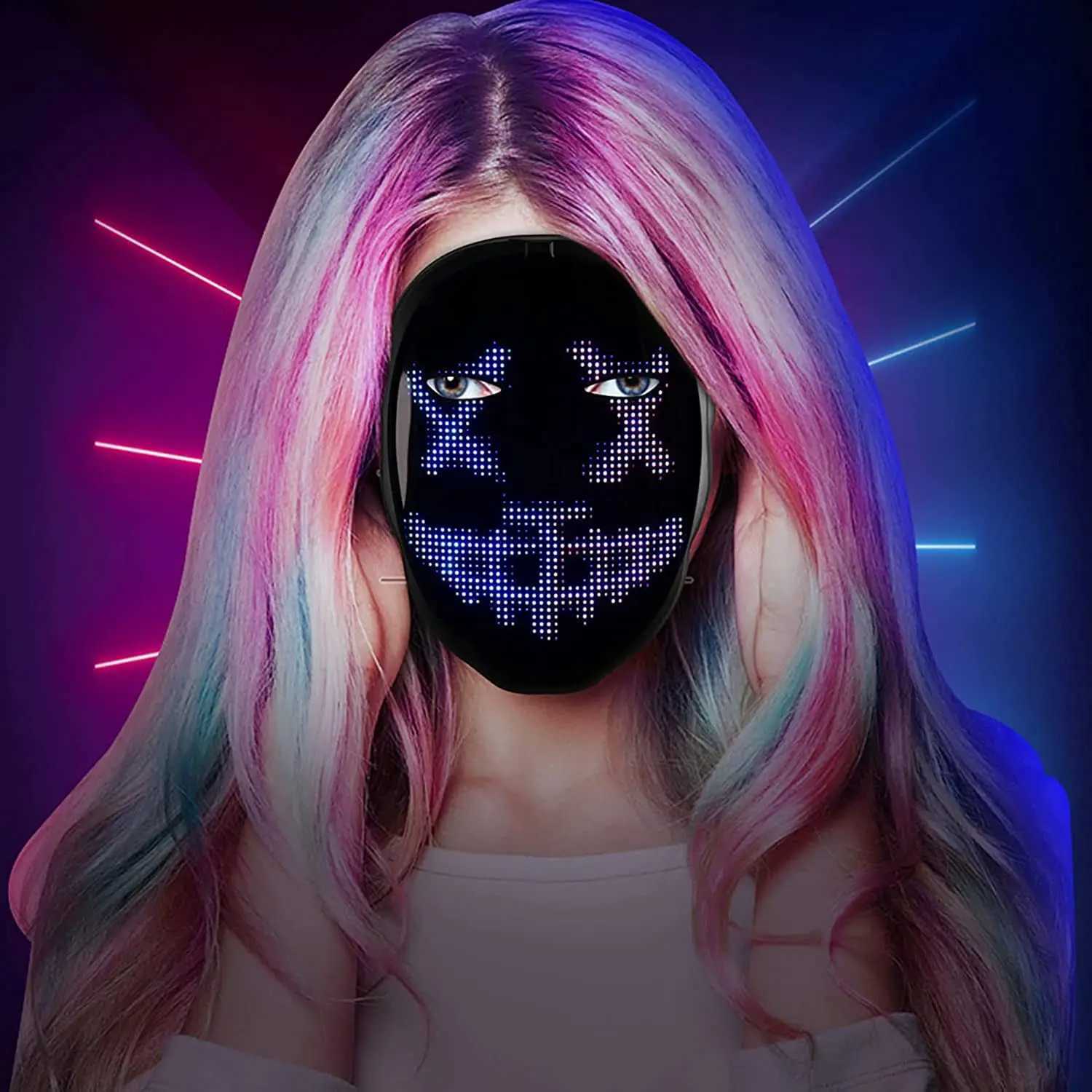 Face Transforming LED Mask with App Control - Programmable LED Halloween Mask Digital Luminous Mask for Adults Y250725
