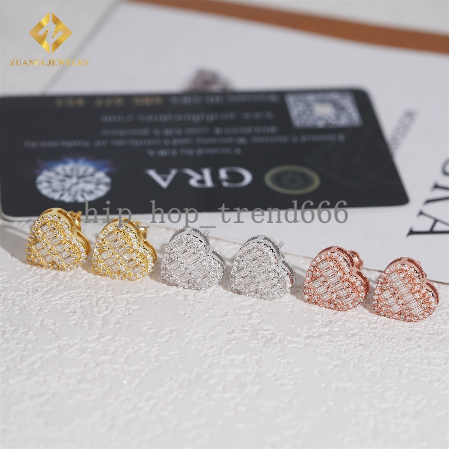 Pass Diamond Tester Heart Shape Iced Out Moissanite Earrings for Women 925 Sterling Silver VVS Moissanite Hip Hop Stud Earrings