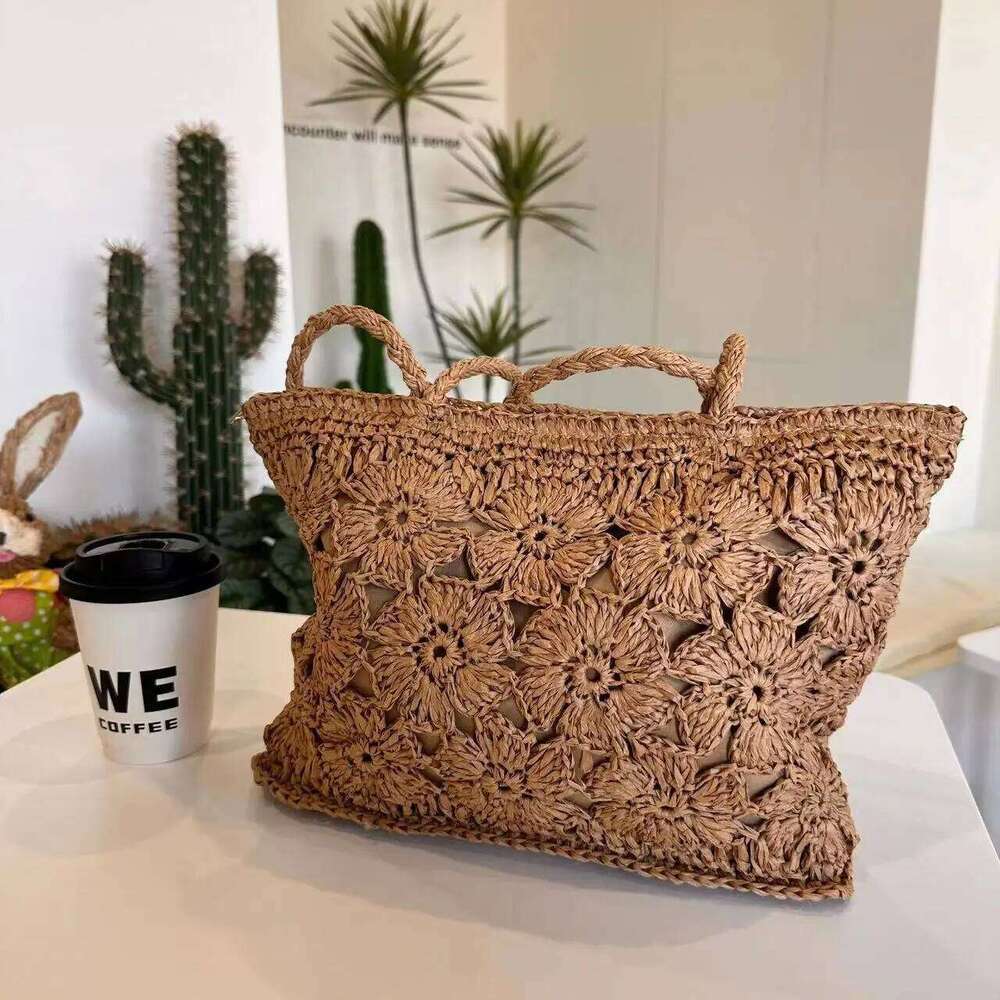 Summer Flower Woven Tote Bohemian Travel Straw For Women Handbags Designer Shoulder Bags Bali Beach Bag Shopper Purses