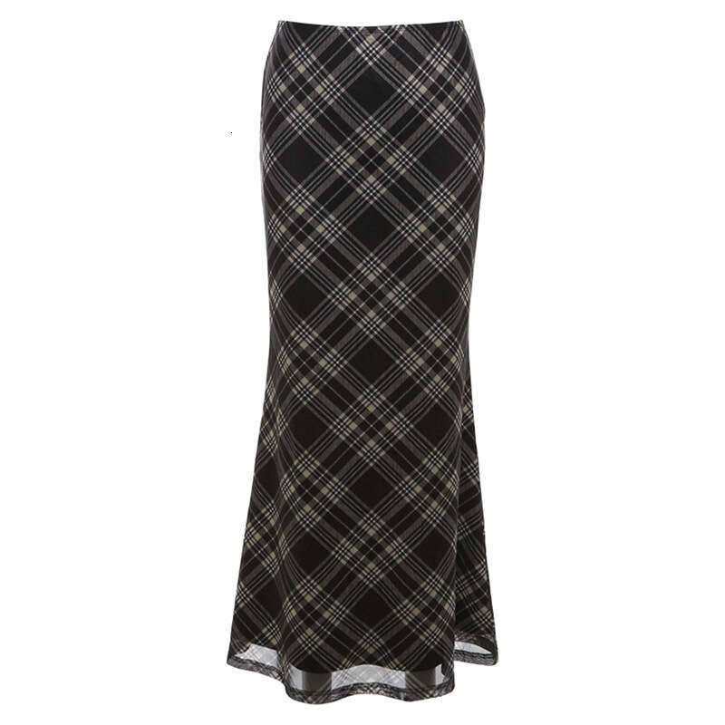 2023 Autumn New Women's Solid Color Slim Fit Fashion High Waist Plaid Fishtail Midi Skirt for Women 90f