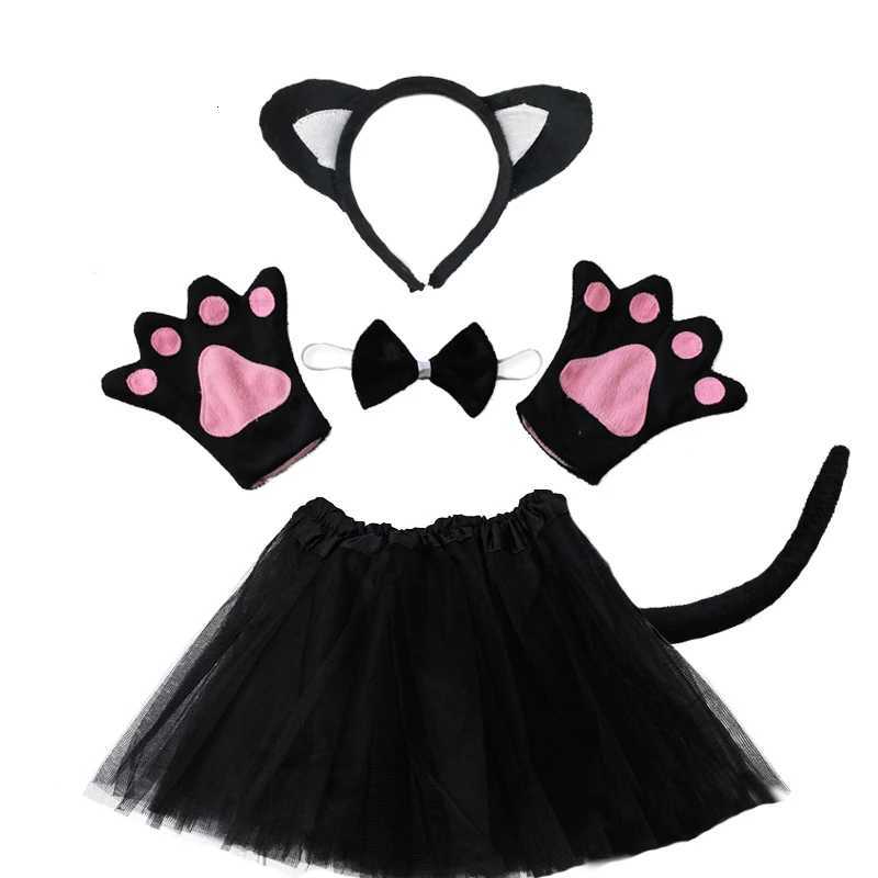 Black Cat White Cat Ear Headband Tutu Skirt Tail Gloves Set School Animal Dress Halloween Carnival Birthday Gift Cosplay Costume Z250725