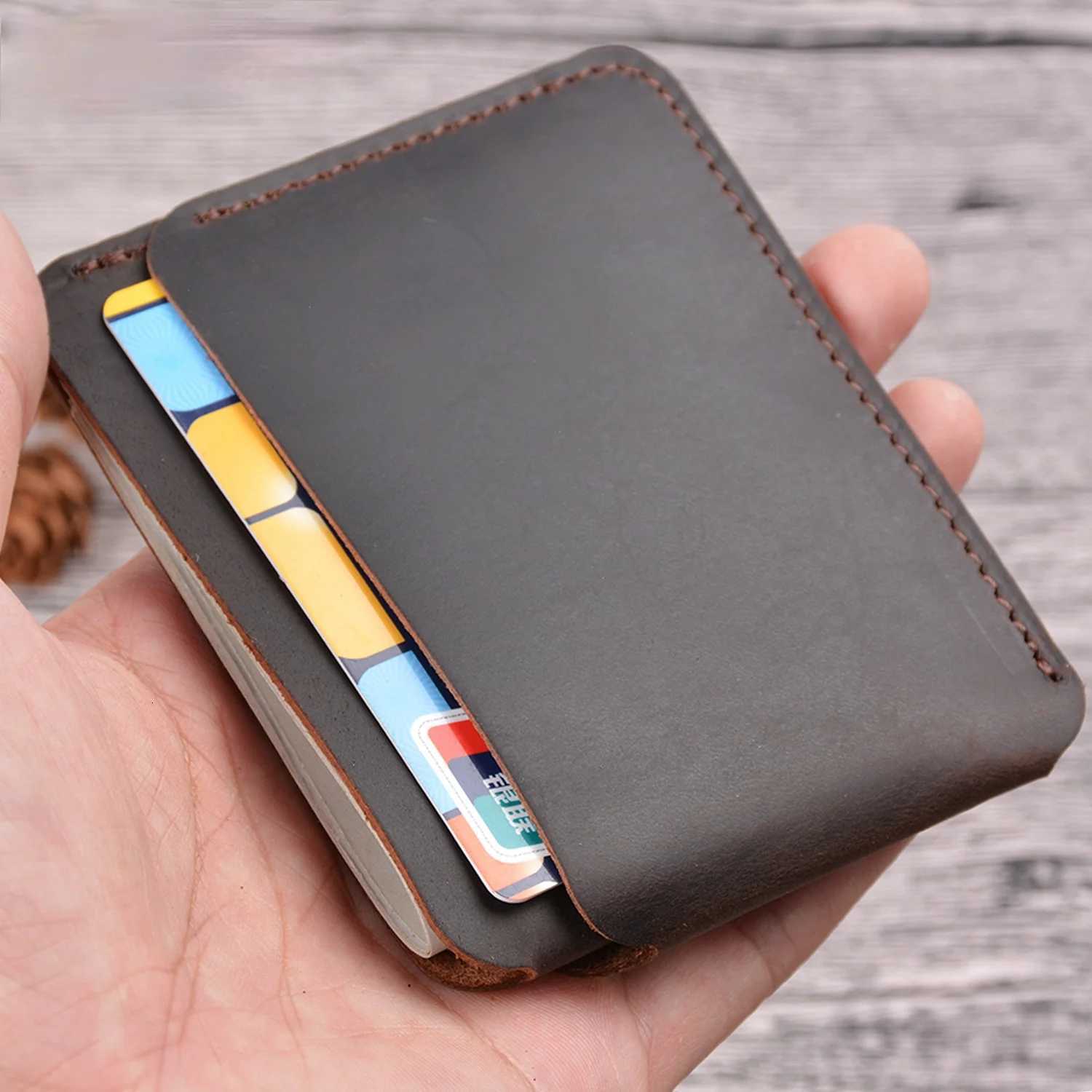 GENODERN Genuine Leather Business ID Card Holder Crazy Horse Leather Travel Holder Mini Wallet Men Women Purse Case Z250725