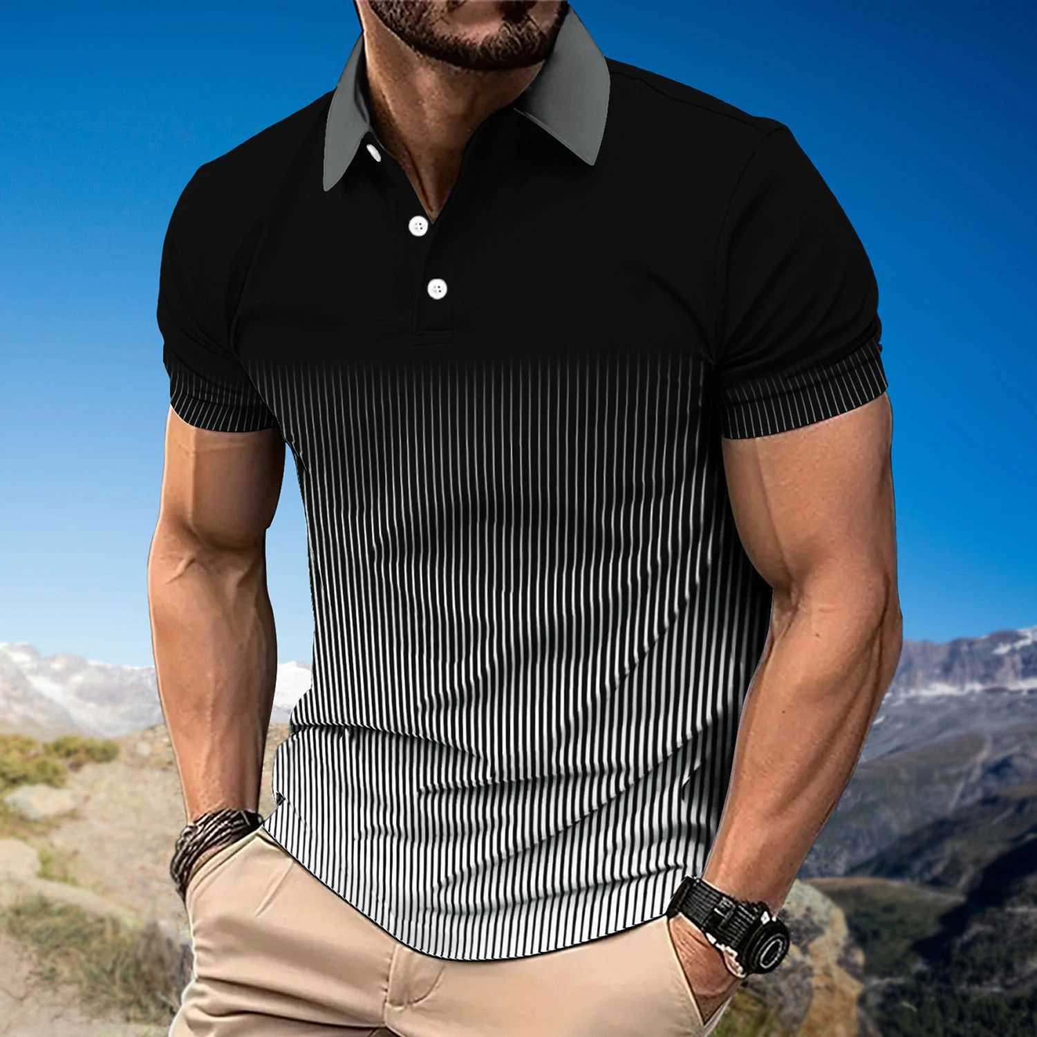 Men Clothes Summer Fashion Stripe Polo Shirt Men Casual Tops Polo Shirt. XJ250725