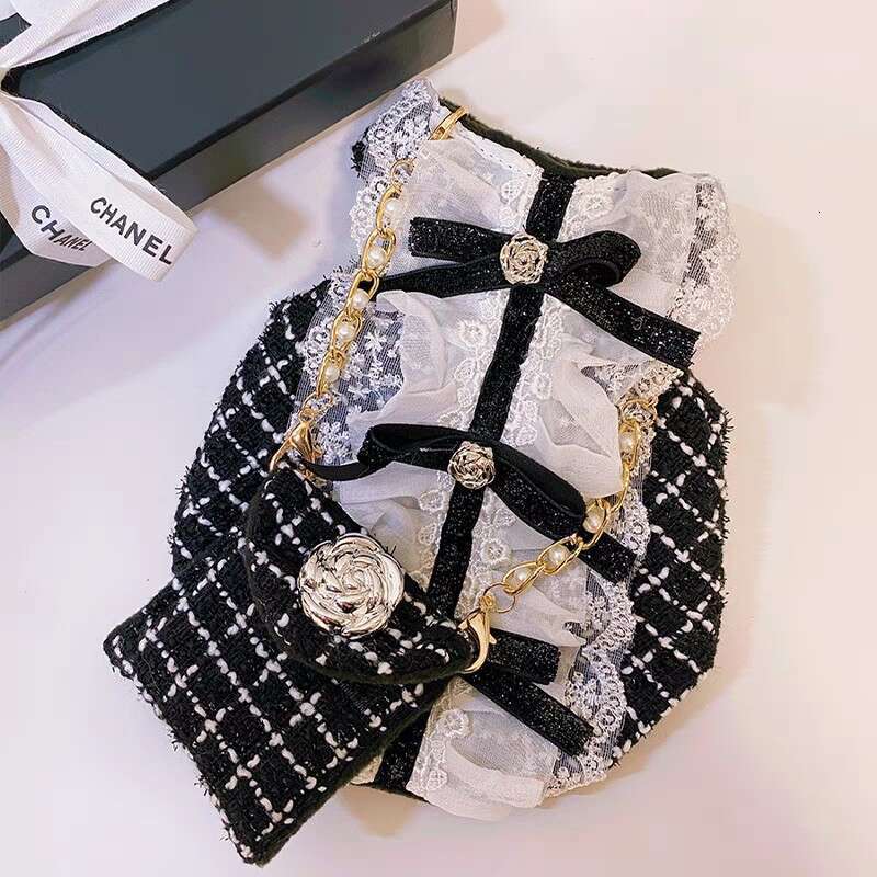 Little Chanel Style Rose Autumn Winter Black and White Plaid Bag Cat Dog Pet Clothes