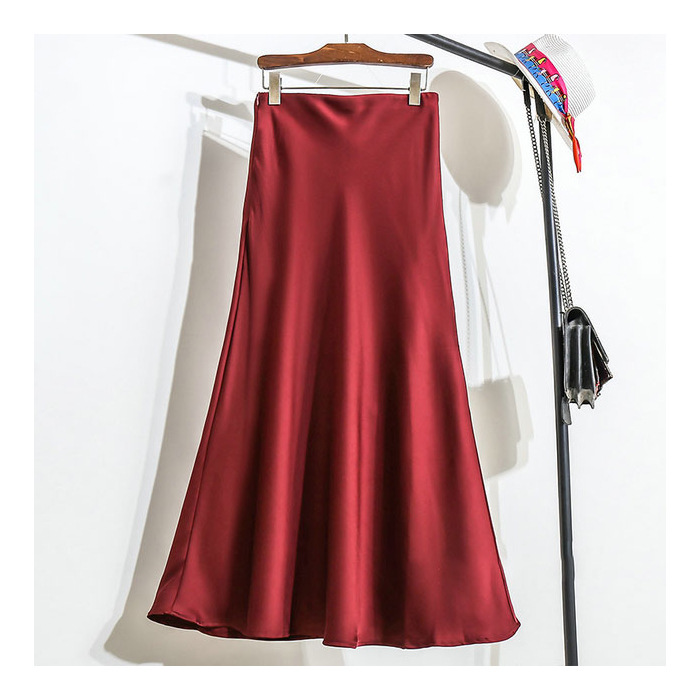 SLL2200 Solid color high waist slimming high-end skirt female acetate satin hip fishtail long skirt