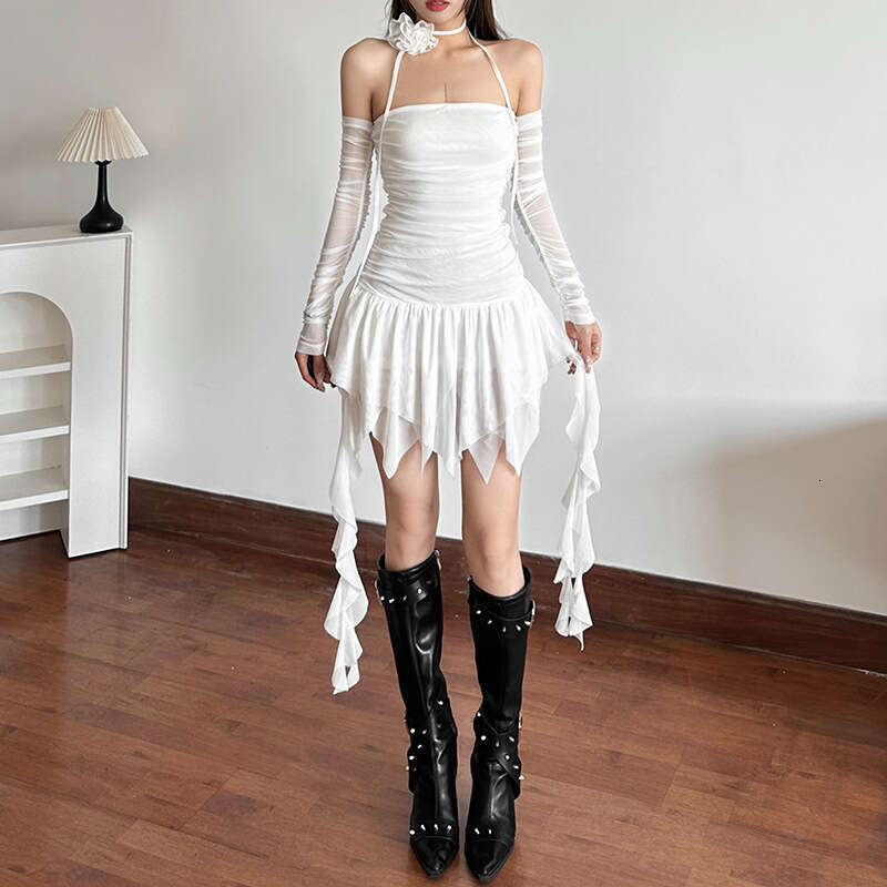 2024 Autumn New Women's Solid Color Slim High Waist Fashion Off-Shoulder Long Sleeve Dress abb