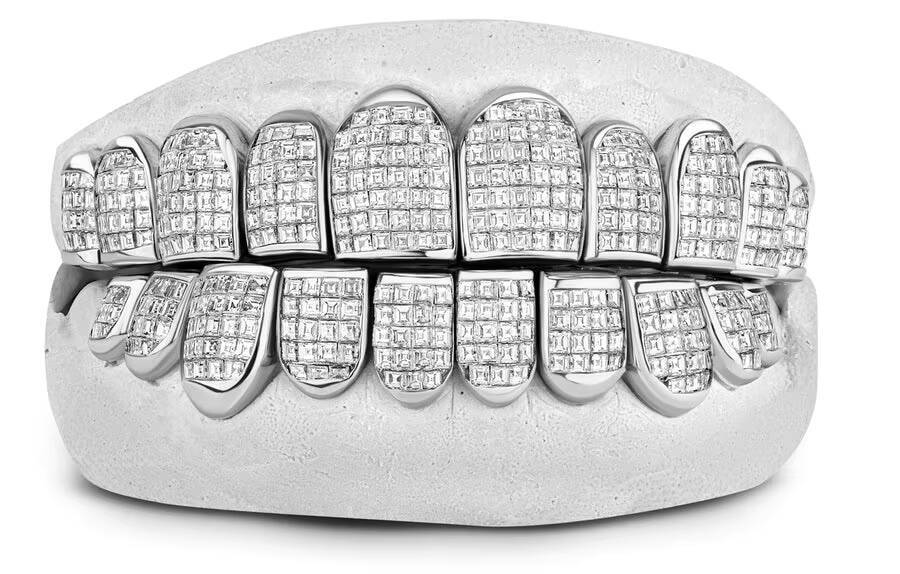 Premium 925 Sterling Silver Princess Cut Grillz Top Bottom Moissanite Teeth with 10 Teeth New Fashion Body Jewelry