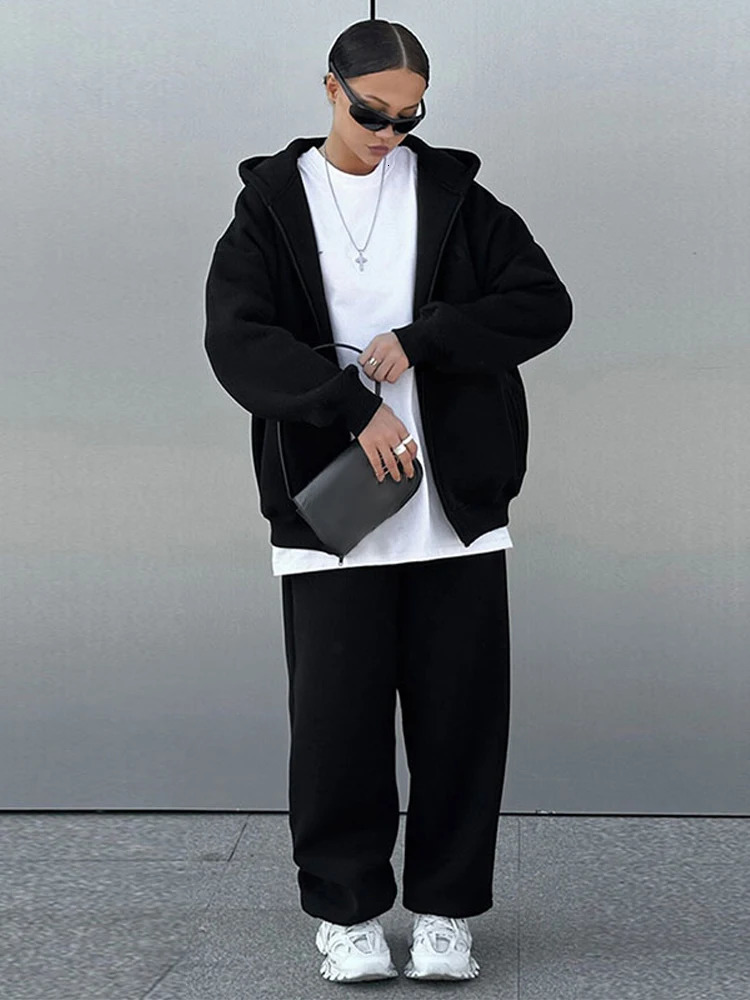 Womens Casual Tracksuit Set Hooded Workout Suit Fitness Sports Female Clothes Outfit Loose Elastic-waist Running Trousers 250723