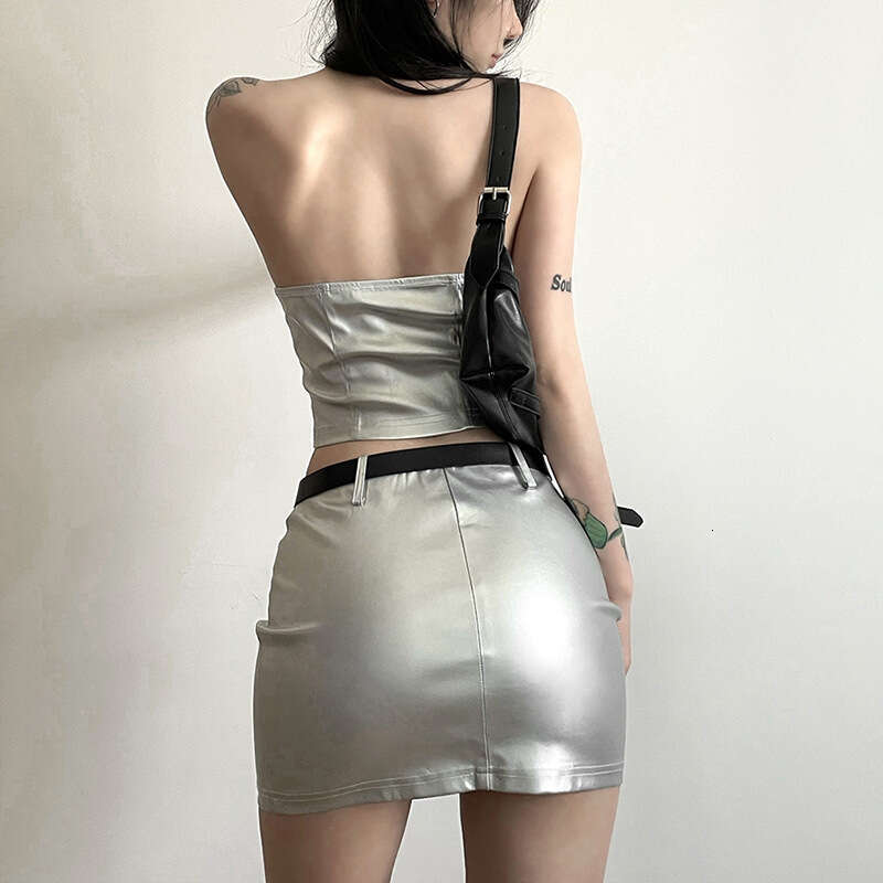 2023 Spring New Women's Solid Color Slim Fit Fashion Off-Shoulder Wrap High Waist Skirt a97