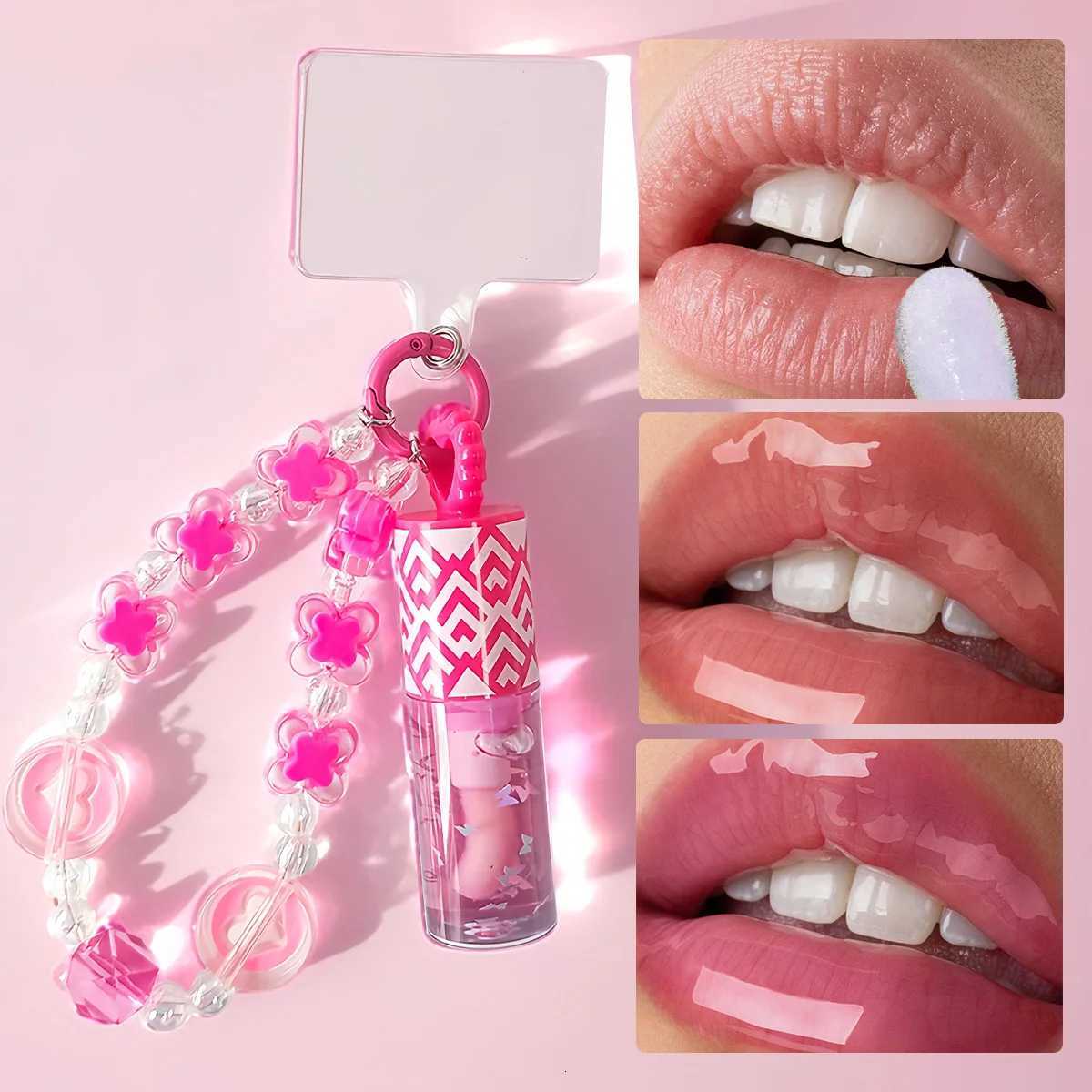 3 colors randomly sent mobile phone pendant portable lip gloss natural nude color cute and moisturizingXJ250724
