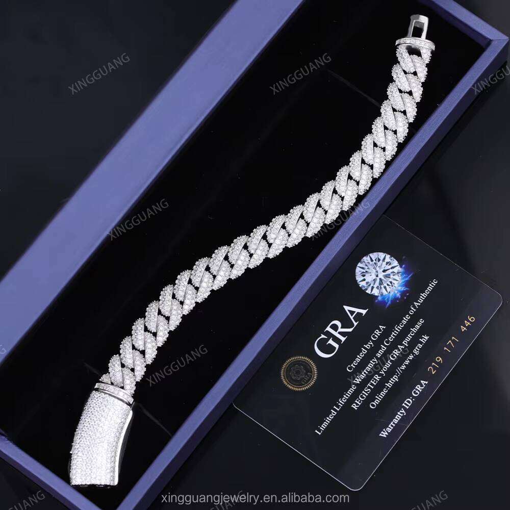 Hot-sale 13mm S Sier VVS Moissanite Cuban Link Iced Out Dia Chain Fine Jewelry Necklaces Bracelet for Hip Hop Men Women