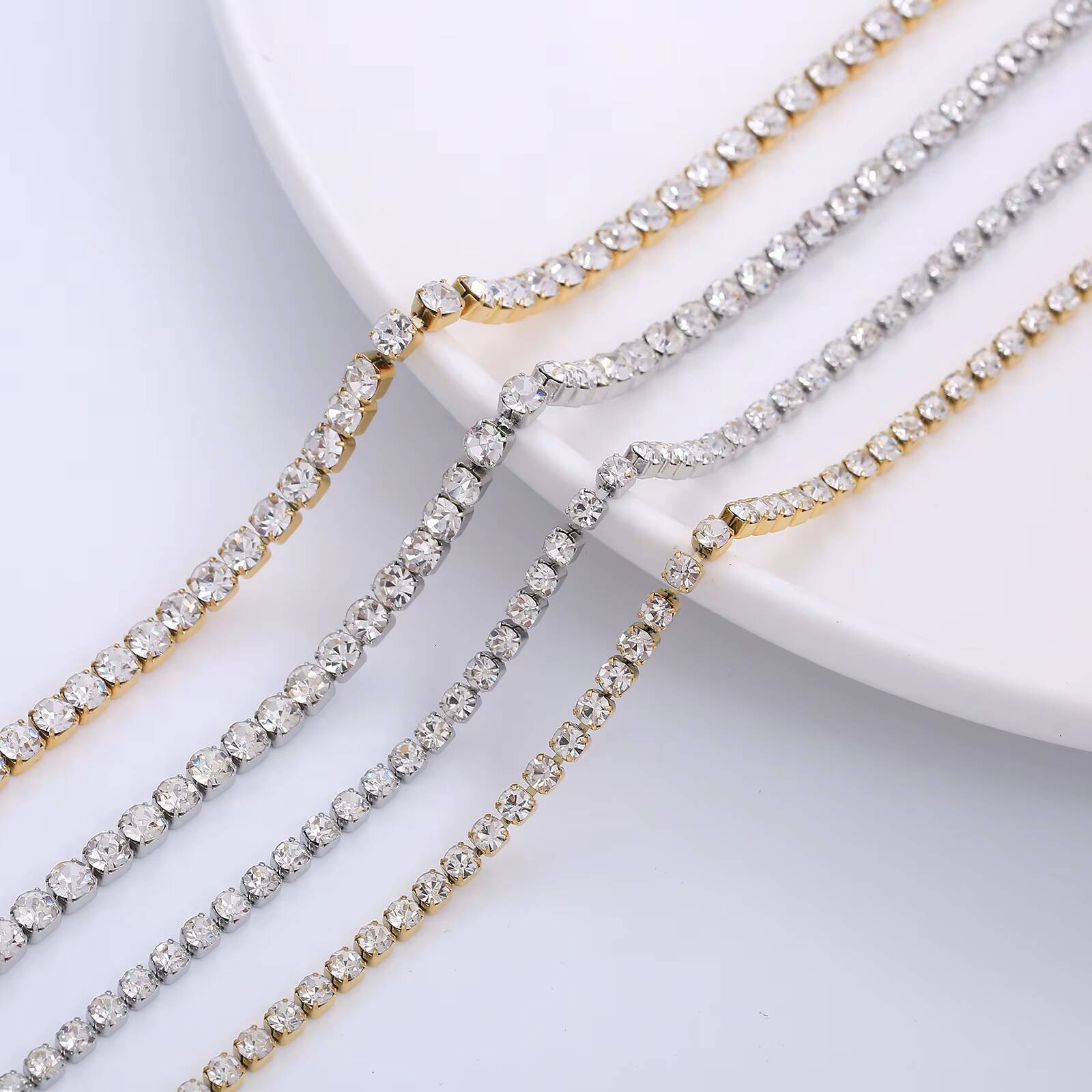 Trendy Womens Stainless Steel Tennis Chain Necklace Gold Plated with 3mm 4mm Cubic Zirconia Geometric Shape for Anniversaries