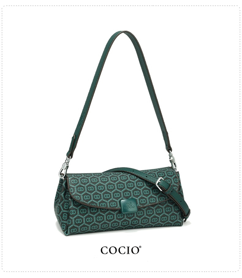 COCIO designer shoulder bag new green underarm bag simple versatile spring and summer vintage Embroidery women's bag