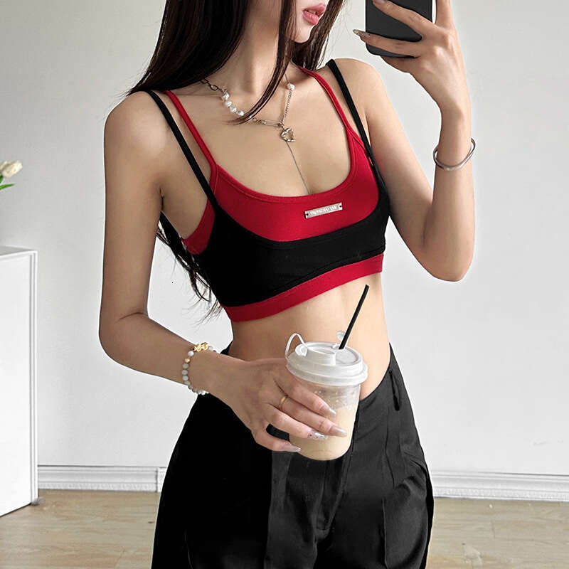 2024 Summer New Women's Solid Color Slim Street Fashion Camisole Two-Piece Sports Vest e55