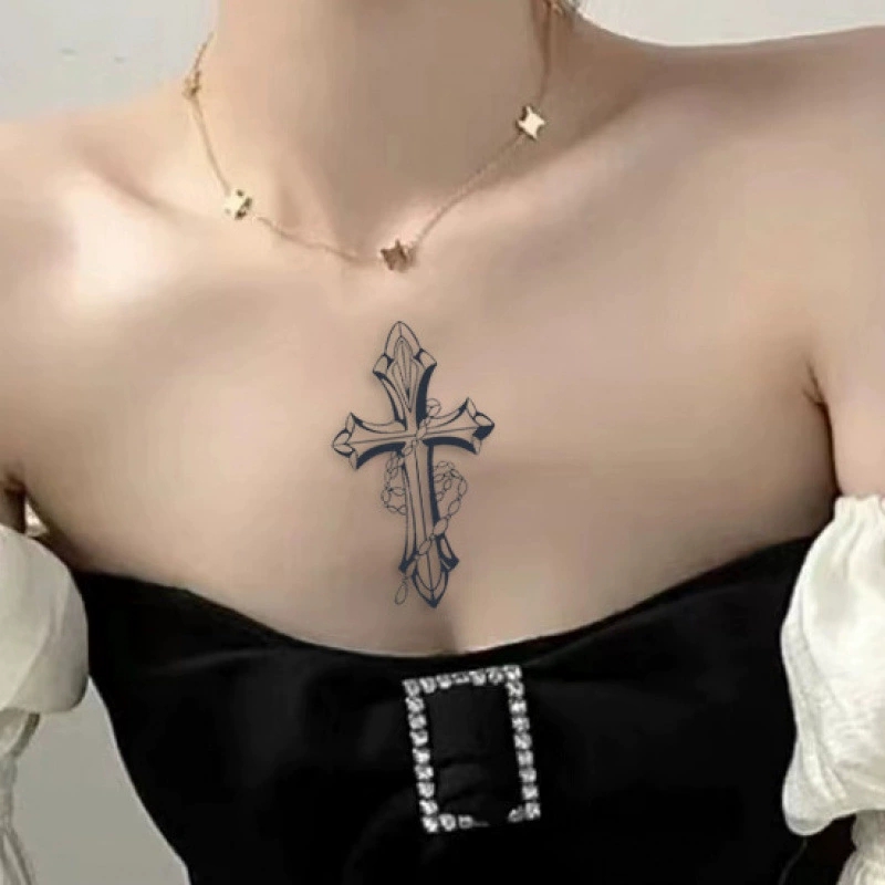 Chain cross print juice tattoo sticker European and American high-end feeling arm washable blue tattoo