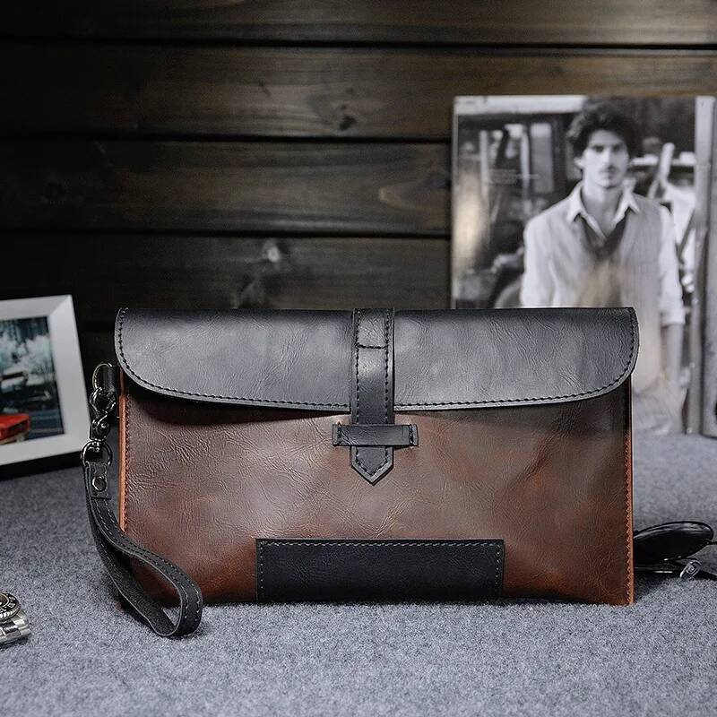 Crazy Horse Leather Vintage Fashion Envelope Clutch For Men Small Purse High Quality Clutches Bag Man Handbag